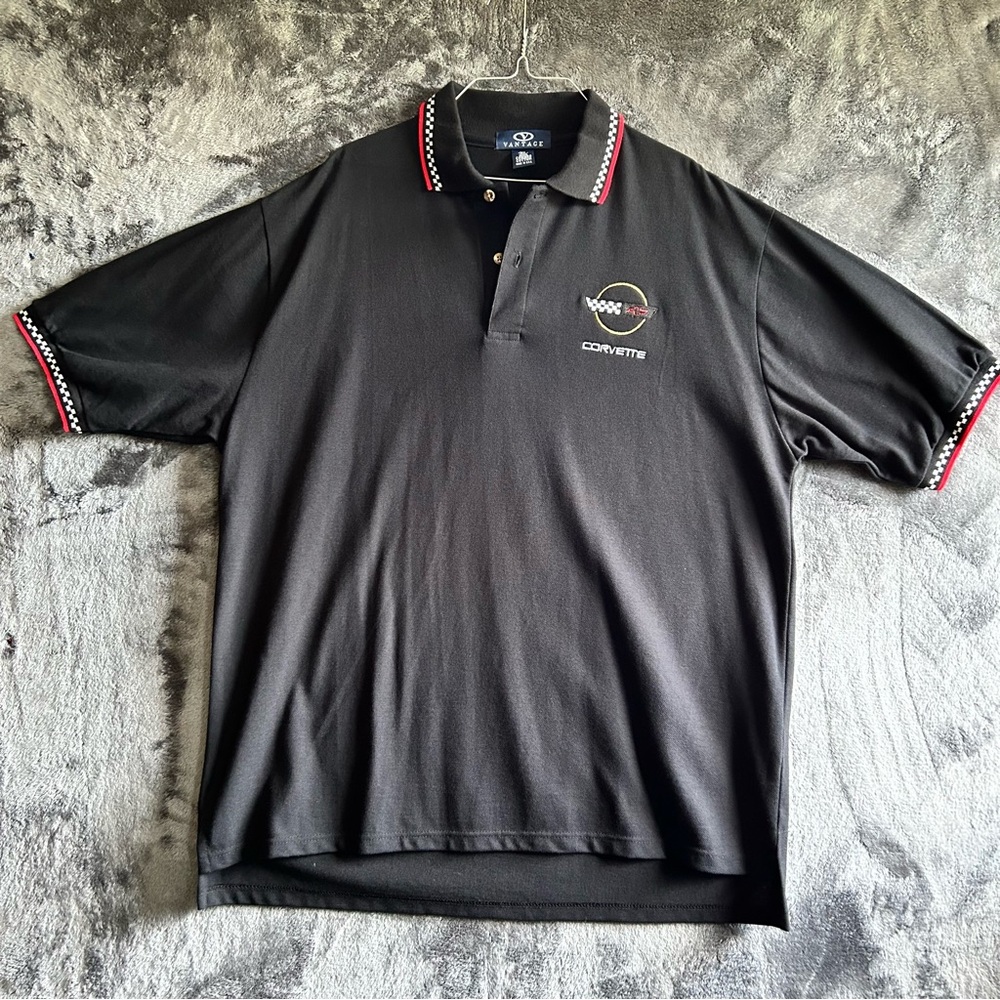 Vantage Mens XL Corvette Polo Shirt Black Embroidered Logo‎ S/S Race Made In USA